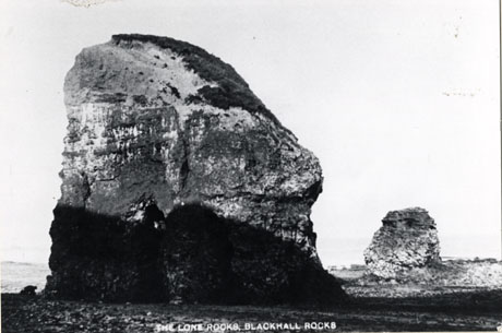 Postcard photograph entitled The Lone Rocks, Blackhall Rocks showing a close-up of one rock with a second rock in the distance
