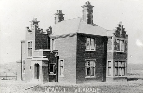 Postcard photograph entitled Deafhill Vicarage, showing the exterior of the house, including the entrance porch